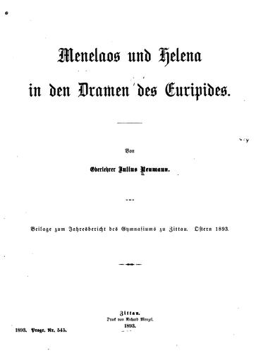 Menelaos und Helena in den Dramen des Euripides