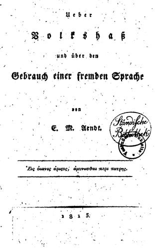Ueber Volkshass und über den Gebrauch einer fremden Sprache