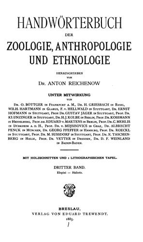 Handworterbuch der Soologie, Anthripologie und Ethnolgie