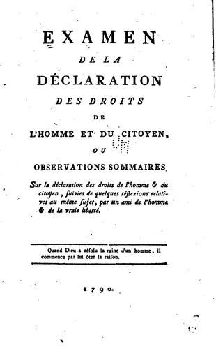 Examen de la déclaration des droits de l'homme et du citoyen, ou ...