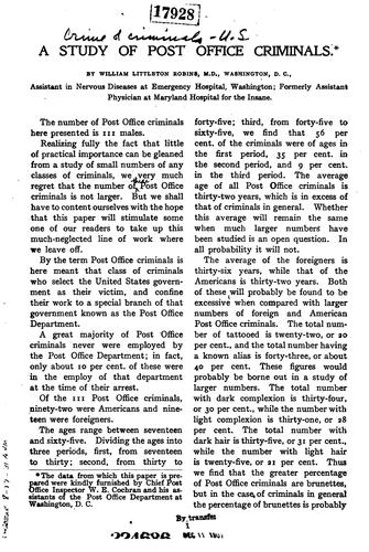 A Study of Post Office Criminals