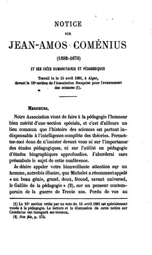 Notice sur Jean-Amos Coménius (1592-1670): et ses idées humanitaires et pédagogiques ...