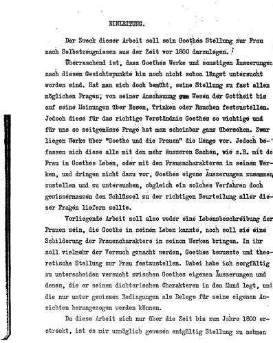 Goethes Stellung zur Frau nach Selbstzeugnissen aus der Zeit vor 1800