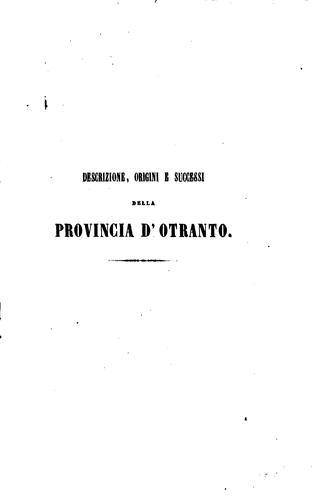 Descrizione, origini, e successi della provincia d'Otranto