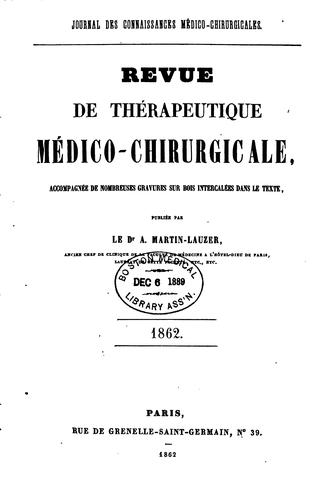 Revue de thérapeutique médico-chirurgicale