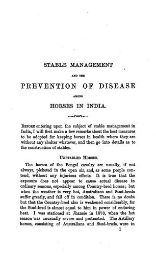 Stable management and the prevention of disease among horses in India