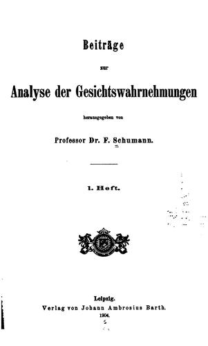 Beiträge zur Analyse der Gesichtswahrnehmungen