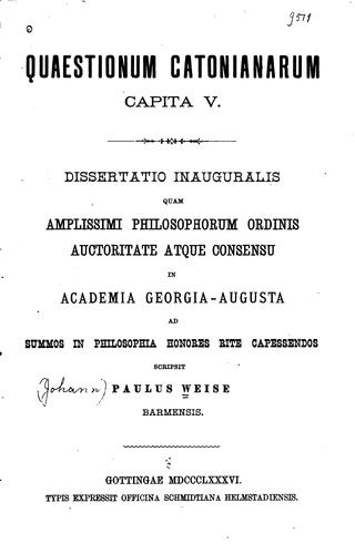 Quaestionum catonianarum capita V.