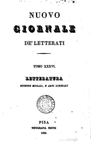 Nuovo giornale de' letterati [formerly Giornale de' letterati]. [With] Indice