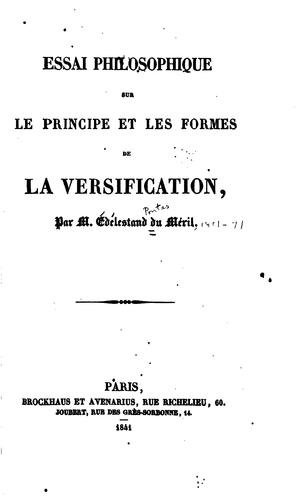 Essai philosphique sur le principe et les formes de la versification