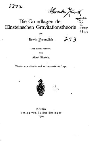 Die Grundlagen der einsteinschen Gravitationstheorie
