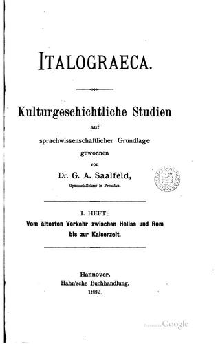 Italograeca, kulturgeschichtliche Studien auf sprachwissenschaftlicher Grundlage