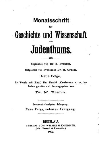 Monatsschrift für Geschichte und Wissenschaft des Judentums