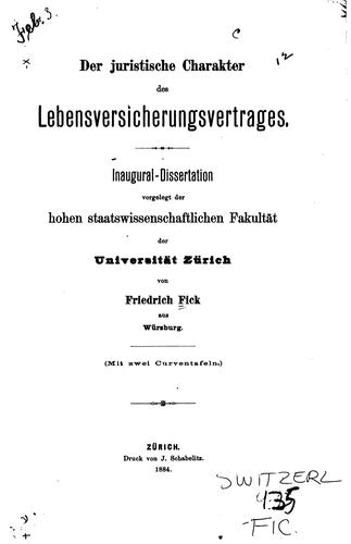 Der juristische Charakter des Lebensversicherungsvertrages...