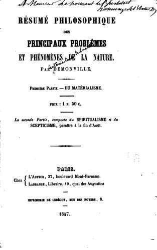 Résumé philosophique des principaux problemes et phénoménes de la nature