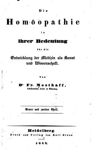 Die Homöopathie in ihrer Bedeutung für die Entwicklung der Medizin als Kunst ...
