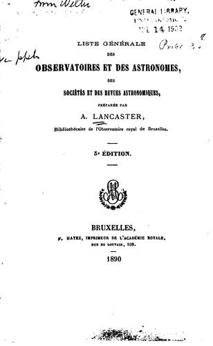 Liste générale des observatoires et des astronomes, des sociétés et des revues astronomiques