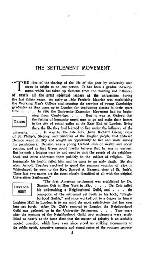 Bibliography of College, Social, University and Church Settlements