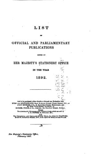 List of Official and Parliamentary Publications Issued by Her Majesty's Stationery Office in the ...