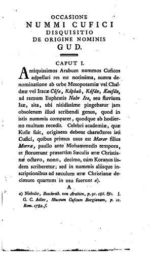Ex occasione nummi cufici de nonunis Dei Gud in suio-gothica cognatisque linguis origine ...