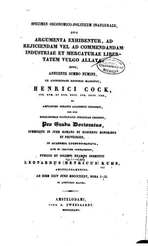 Specimen oeconomico-politicum inaugurale, quo argumenta exhibentur, ad ...