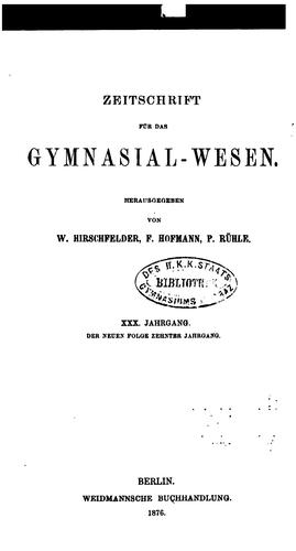 Sokrates: Zeitschrift für das Gymnasialwesen