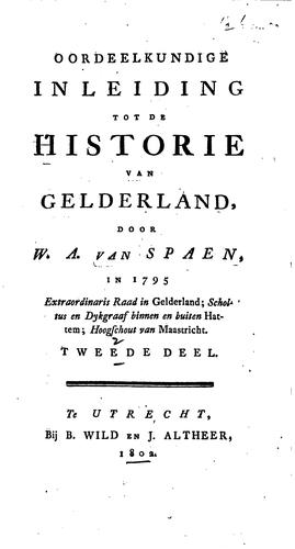 Oordeelkundige inleiding tot de historie van Gelderland