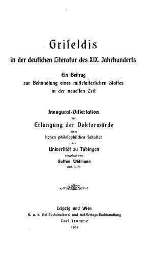 Griseldis in der deutschen Literatur des XIX. Jahrhunderts...