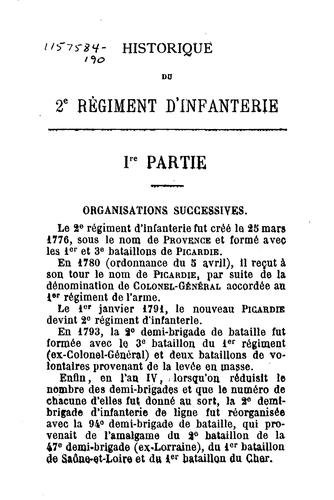 Historique du 2e Régiment d'infanterie ...