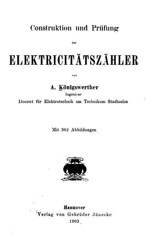 Construktion und Prüfung der Elektricitätszähler