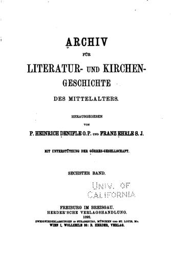 Archiv F�ur Literatur- und Kirchengeschichte des Mittelalters