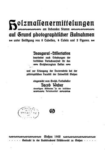 Holzmassenermittelungen am stehenden Stamm auf Grund photographischer Aufnahmen...