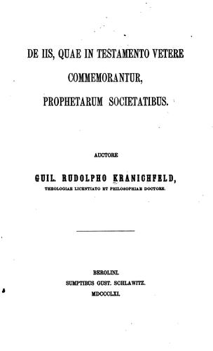 De IIS, Quae in Testamento Vetere Commemorantur, Prophetarum Societatibus