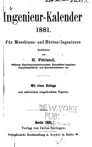 Ingenieur-kalender: Für Maschinen- und Hütten-ingenieure