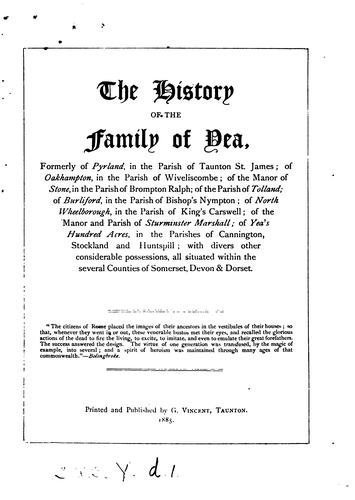 The history of the family of Yea [by A.J. Monday].