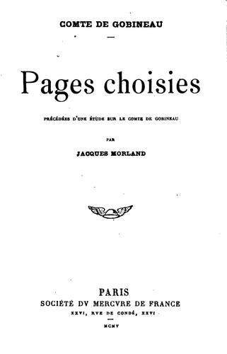 Pages choisies: précédées d'une etude sur le comte de Gobineau
