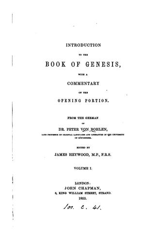 Introduction to the Book of Genesis, with a commentary on the opening portion, from the Germ ...