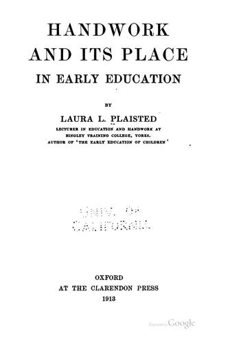 Handwork and Its Place in Early Education