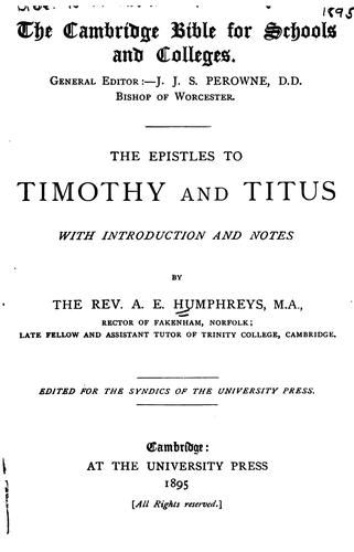 The Epistles to Timothy and Titus