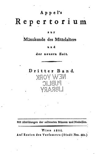 Appel's Repertorium zur Münzkunde des Mittelalters und der neueren Zeit