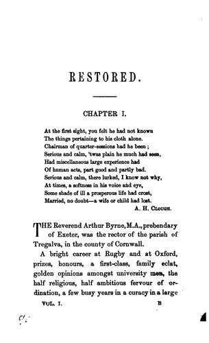 Restored, by the author of 'Son and heir'.