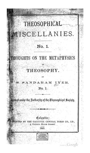 Thoughts on the Metaphysics of Theosophy