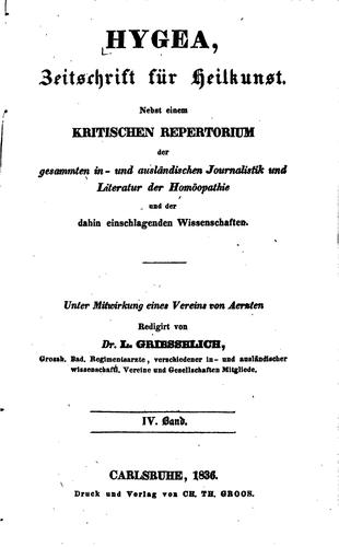 Hygea. zeitschrift fuer heilkunst