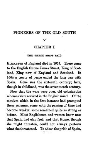 Pioneers of the Old South: A Chronicle of English Colonial Beginnings