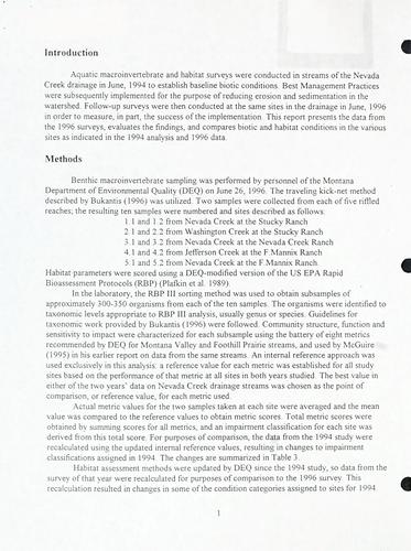 1996 habitat and aquatic macroinvertebrate survey