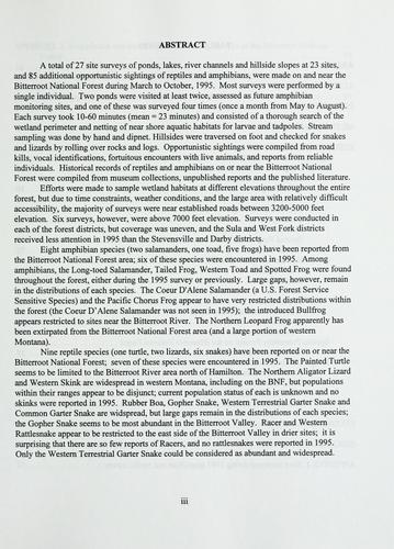 Amphibian and reptile survey of the Bitterroot National Forest