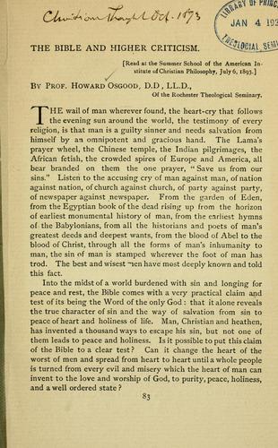 The Bible and higher criticism