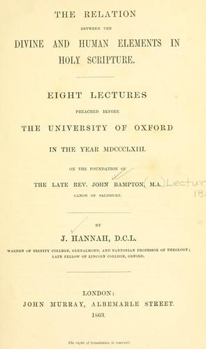 The relation between the Divine and human elements in Holy Scripture