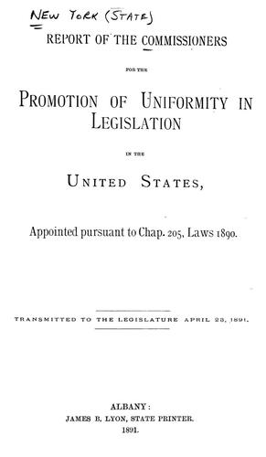 Report of the commissioners for the promotion of uniformity in legislation in the United States