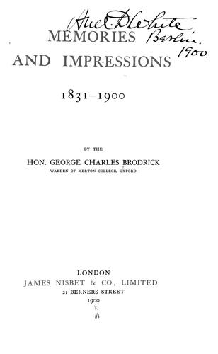 Memories and impressions, 1831-1900